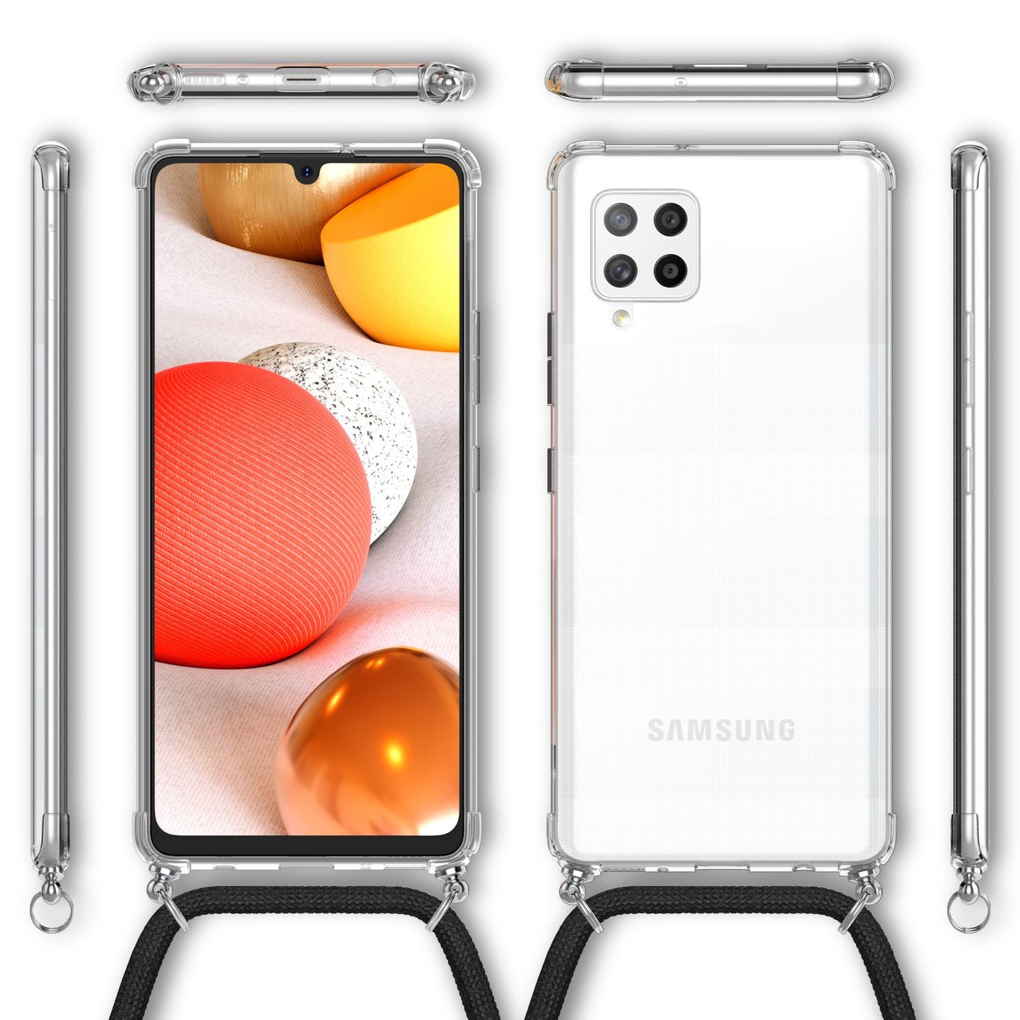 NALIA Handykette für Samsung Galaxy A42 5G – Transparentes Hybrid-Case & Band – HANGIT (Anti-Gelb Rückseite & Verstellbar) – Marke aus Berlin