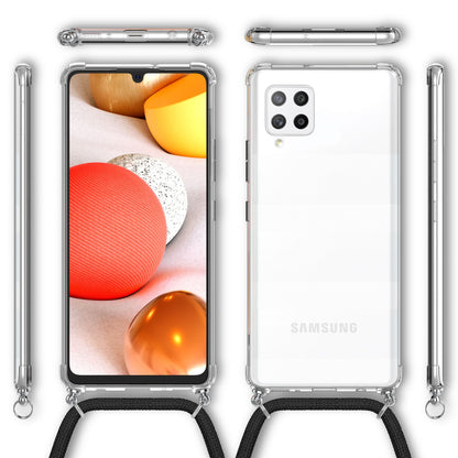 NALIA Handykette für Samsung Galaxy A42 5G – Transparentes Hybrid-Case & Band – HANGIT (Anti-Gelb Rückseite & Verstellbar) – Marke aus Berlin