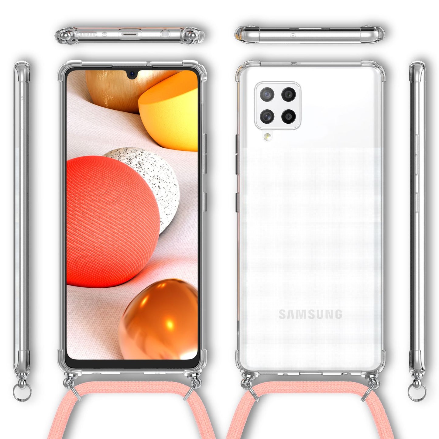 NALIA Handykette für Samsung Galaxy A42 5G – Transparentes Hybrid-Case & Band – HANGIT (Anti-Gelb Rückseite & Verstellbar) – Marke aus Berlin