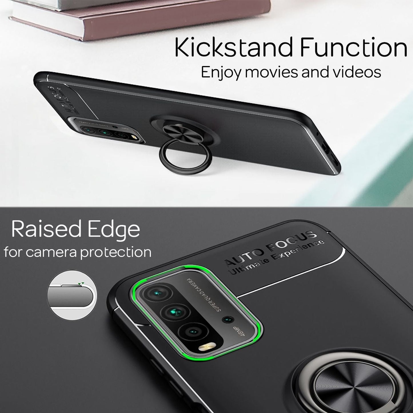 NALIA Ringhülle für Xiaomi Redmi 9T – Ring-Ständer 360° & für Magnet-Halter – GRIP360 (Mattiertes Silikon Case) – Marke aus Berlin