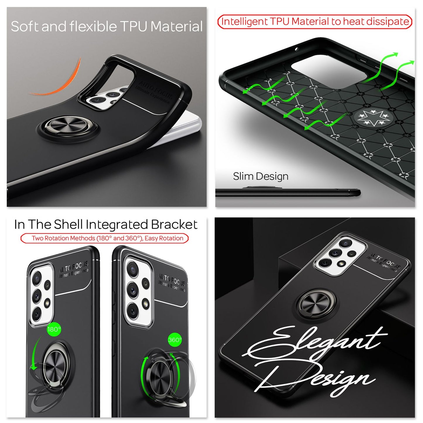 NALIA Ringhülle für Samsung Galaxy A72 – Ring-Ständer 360° & für Magnet-Halter – GRIP360 (Mattiertes Silikon Case) – Marke aus Berlin