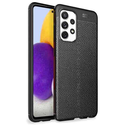 NALIA Design Case kompatibel mit Samsung Galaxy A72 Hülle, Leder Look Stylische Handyhülle Stoßfeste Silikon Schutzhülle, Slim Phone Backcover Skin Dünne Handy-Tasche Cover Etui Robust - Schwarz