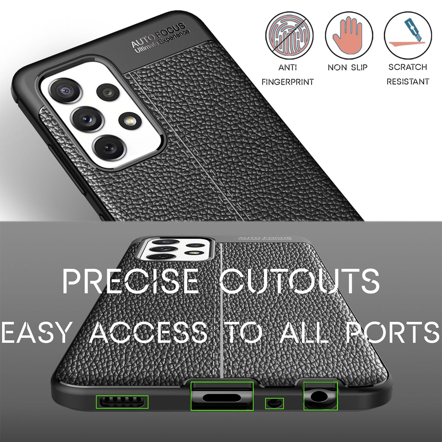 NALIA Design Case kompatibel mit Samsung Galaxy A72 Hülle, Leder Look Stylische Handyhülle Stoßfeste Silikon Schutzhülle, Slim Phone Backcover Skin Dünne Handy-Tasche Cover Etui Robust - Schwarz