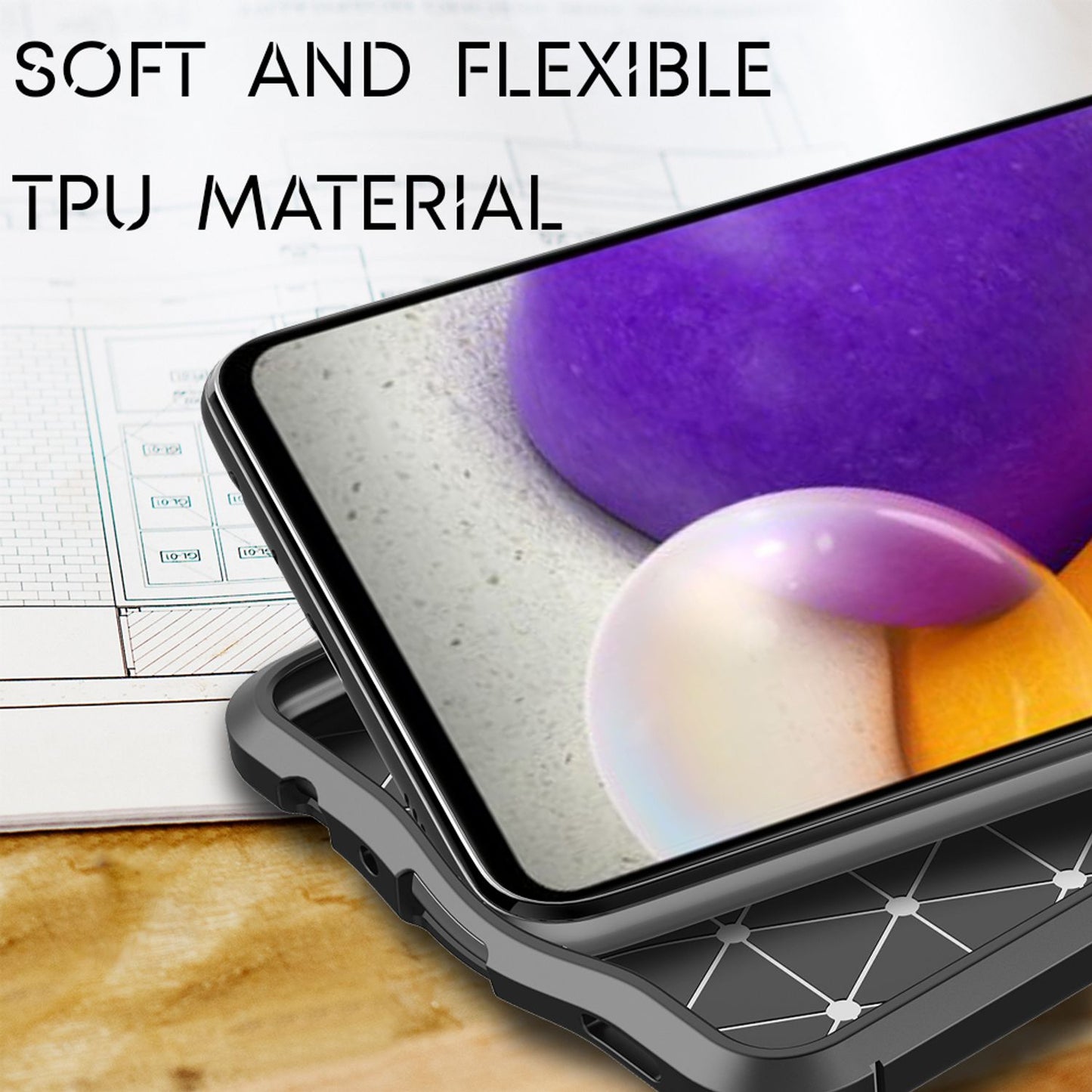 NALIA Design Case kompatibel mit Samsung Galaxy A72 Hülle, Leder Look Stylische Handyhülle Stoßfeste Silikon Schutzhülle, Slim Phone Backcover Skin Dünne Handy-Tasche Cover Etui Robust - Schwarz
