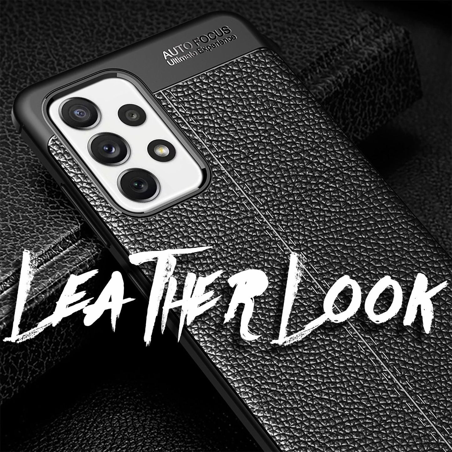 NALIA Design Case kompatibel mit Samsung Galaxy A72 Hülle, Leder Look Stylische Handyhülle Stoßfeste Silikon Schutzhülle, Slim Phone Backcover Skin Dünne Handy-Tasche Cover Etui Robust - Schwarz