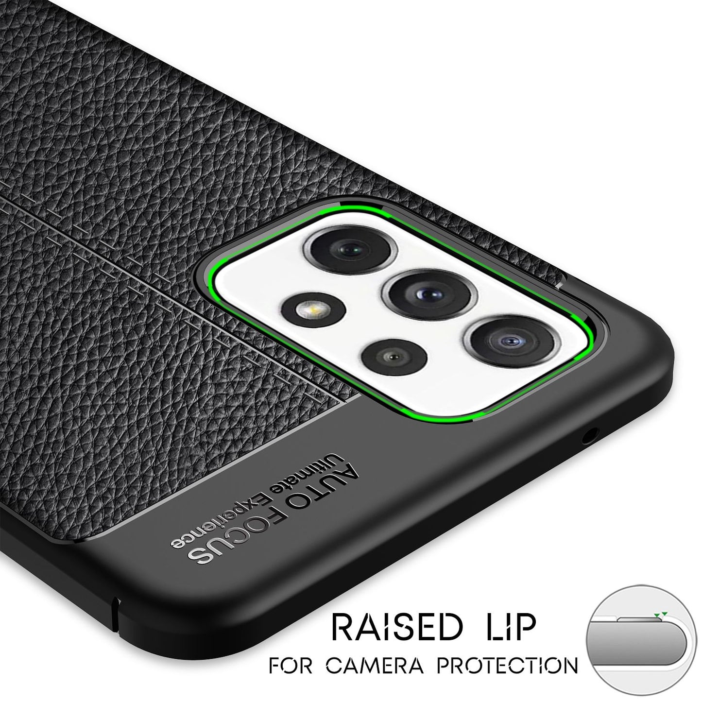 NALIA Design Case kompatibel mit Samsung Galaxy A72 Hülle, Leder Look Stylische Handyhülle Stoßfeste Silikon Schutzhülle, Slim Phone Backcover Skin Dünne Handy-Tasche Cover Etui Robust - Schwarz