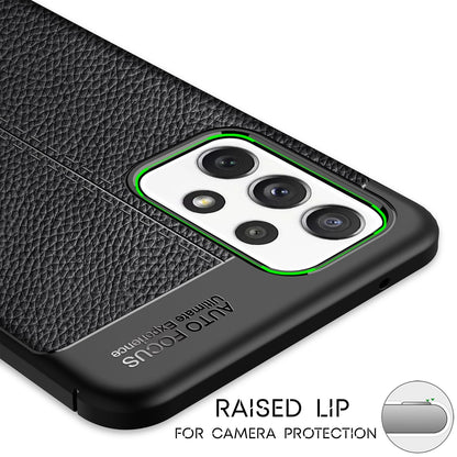 NALIA Design Case kompatibel mit Samsung Galaxy A72 Hülle, Leder Look Stylische Handyhülle Stoßfeste Silikon Schutzhülle, Slim Phone Backcover Skin Dünne Handy-Tasche Cover Etui Robust - Schwarz