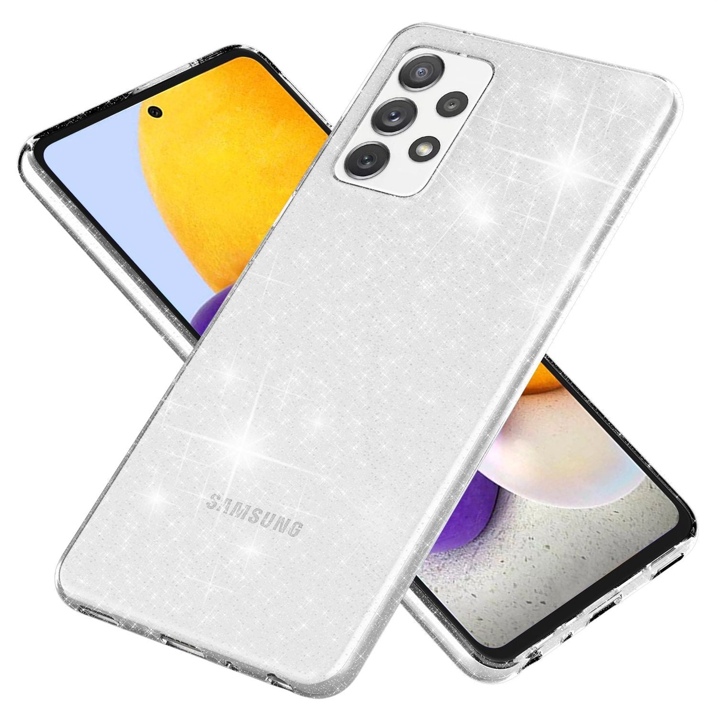 NALIA Glitzerhülle für Samsung Galaxy A72 – Funkelndes Silikon Case – DAZZLIN (Transparent & Stoßfest) – Marke aus Berlin