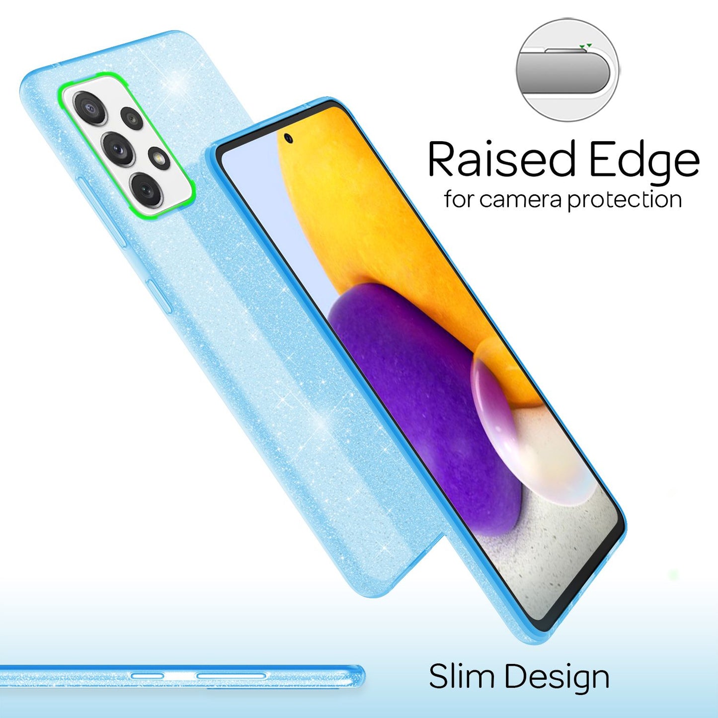NALIA Glitzerhülle für Samsung Galaxy A72 – Funkelnder Glitzer-Look & Grip – SHINEPOP (Silikon Case) – Marke aus Berlin