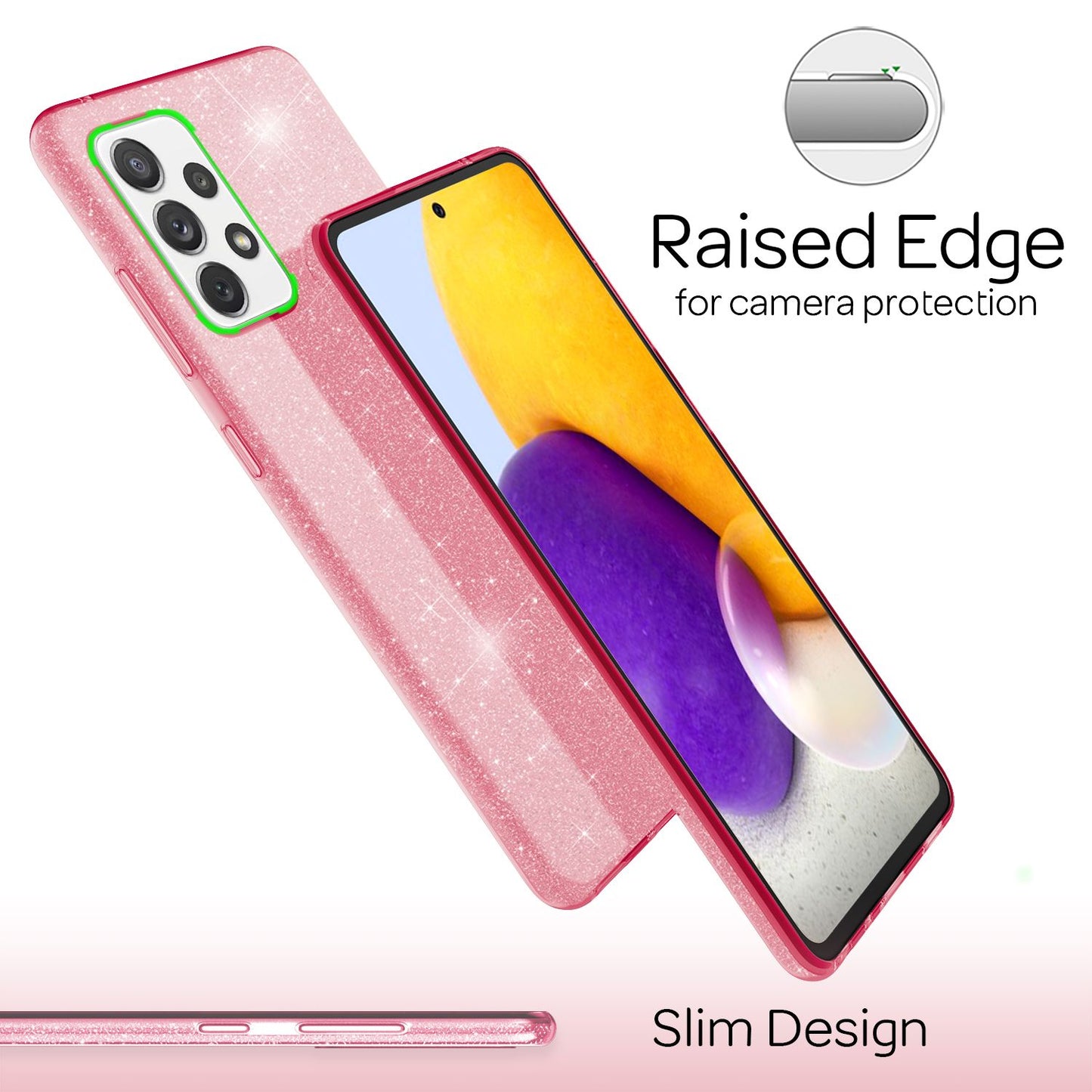 NALIA Glitzerhülle für Samsung Galaxy A72 – Funkelnder Glitzer-Look & Grip – SHINEPOP (Silikon Case) – Marke aus Berlin