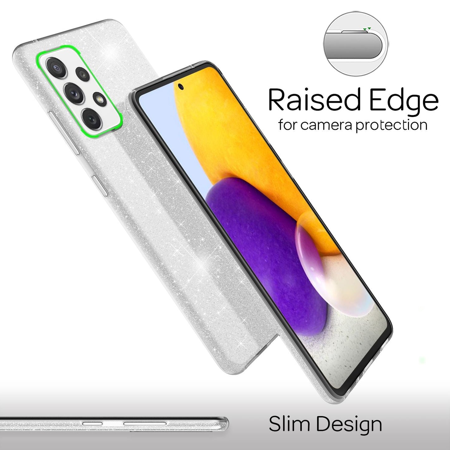 NALIA Glitzerhülle für Samsung Galaxy A72 – Funkelnder Glitzer-Look & Grip – SHINEPOP (Silikon Case) – Marke aus Berlin
