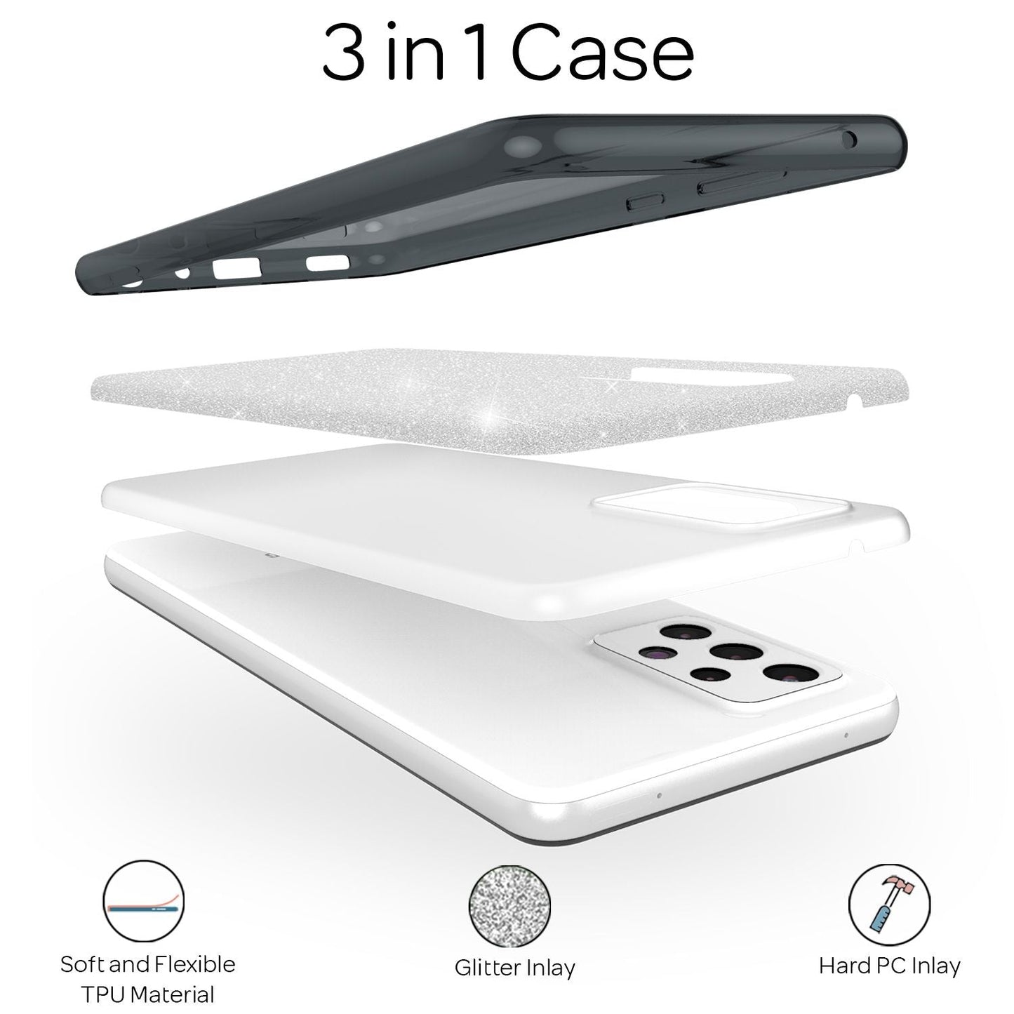 NALIA Glitzerhülle für Samsung Galaxy A72 – Funkelnder Glitzer-Look & Grip – SHINEPOP (Silikon Case) – Marke aus Berlin