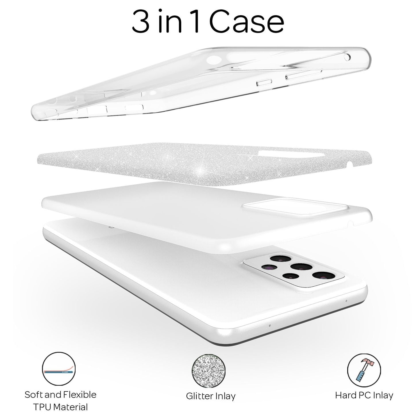 NALIA Glitzerhülle für Samsung Galaxy A72 – Funkelnder Glitzer-Look & Grip – SHINEPOP (Silikon Case) – Marke aus Berlin