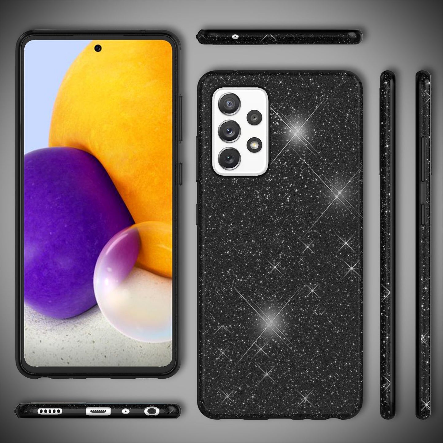 NALIA Glitzerhülle für Samsung Galaxy A72 – Funkelnder Glitzer-Look & Grip – SHINEPOP (Silikon Case) – Marke aus Berlin