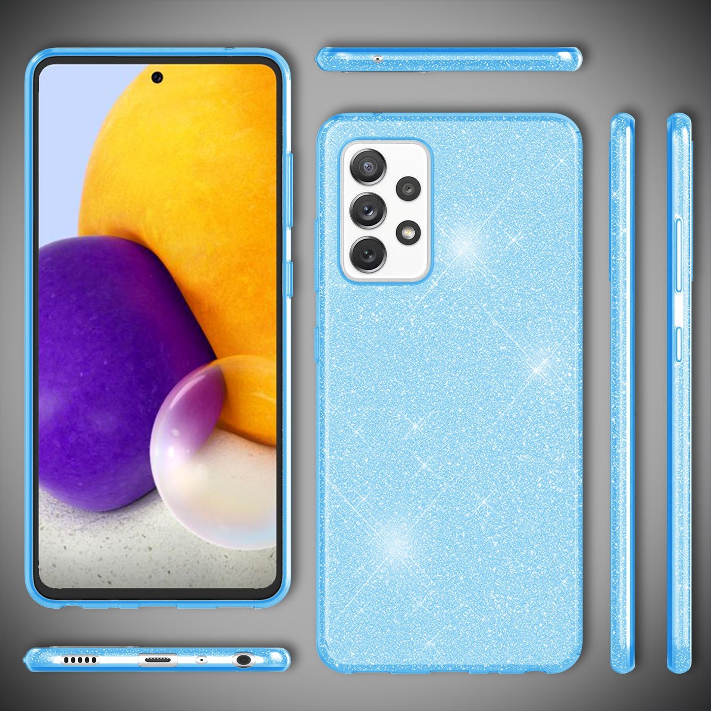 NALIA Glitzerhülle für Samsung Galaxy A72 – Funkelnder Glitzer-Look & Grip – SHINEPOP (Silikon Case) – Marke aus Berlin