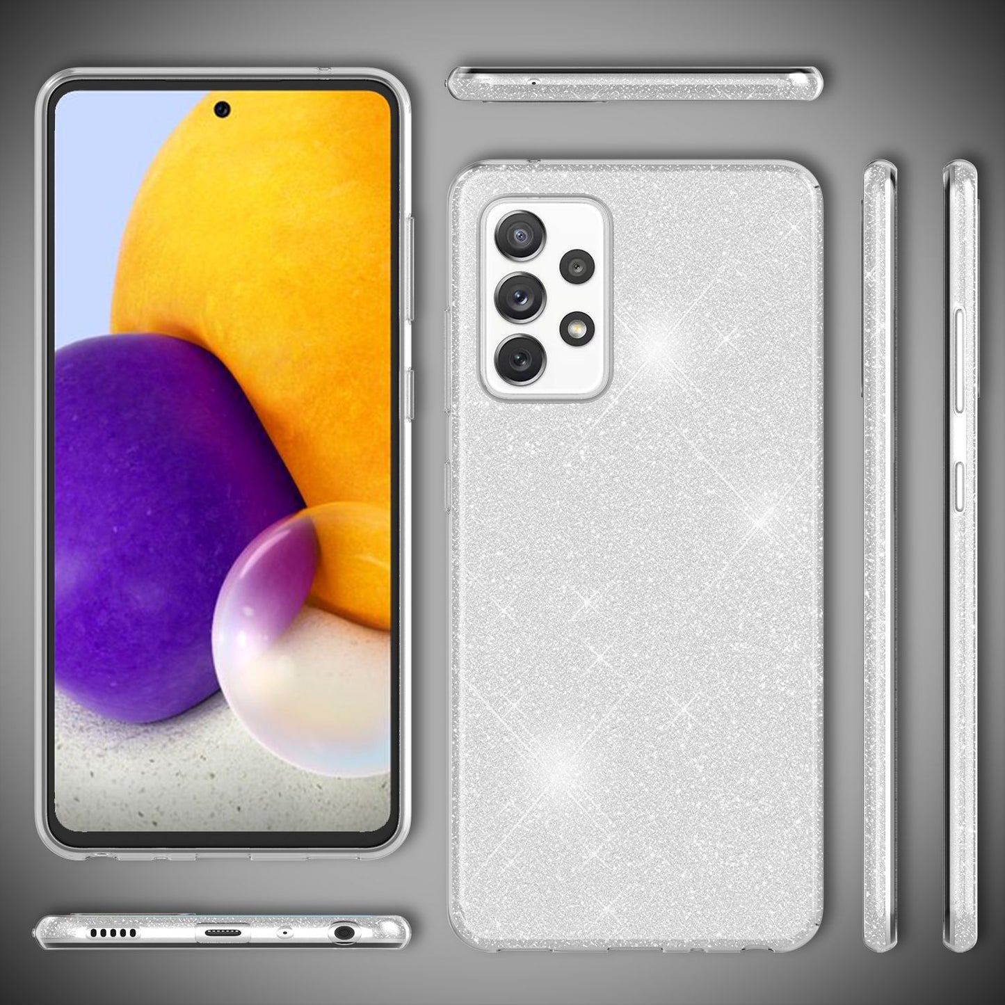 NALIA Glitzerhülle für Samsung Galaxy A72 – Funkelnder Glitzer-Look & Grip – SHINEPOP (Silikon Case) – Marke aus Berlin