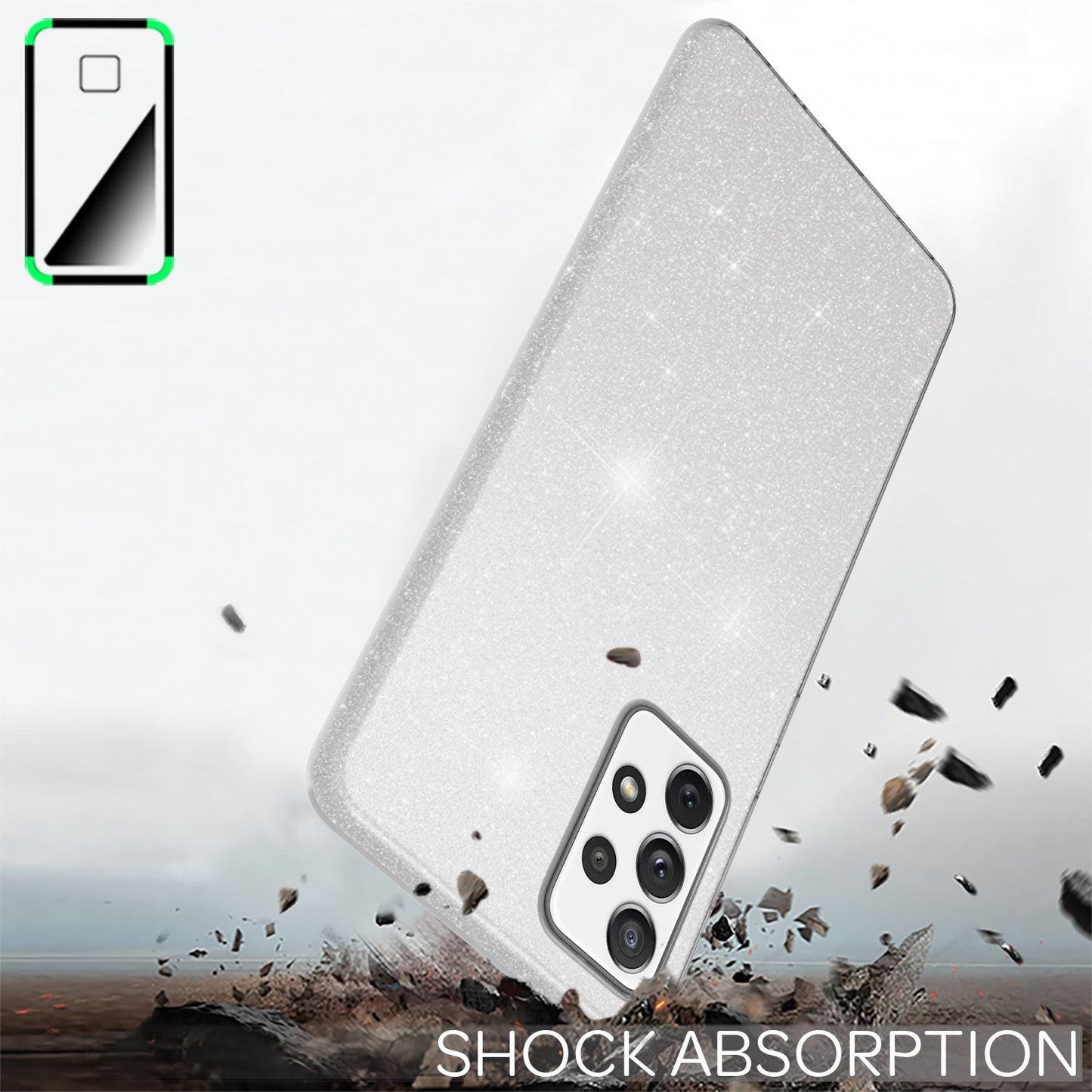 NALIA Glitzerhülle für Samsung Galaxy A72 – Funkelnder Glitzer-Look & Grip – SHINEPOP (Silikon Case) – Marke aus Berlin