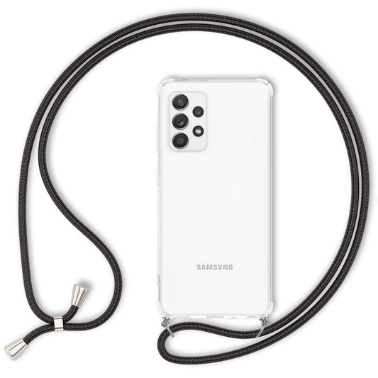 NALIA Handykette für Samsung Galaxy A52 / A52 5G / A52s 5G – Transparentes Hybrid-Case & Band – HANGIT (Anti-Gelb Rückseite & Verstellbar) – Marke aus Berlin