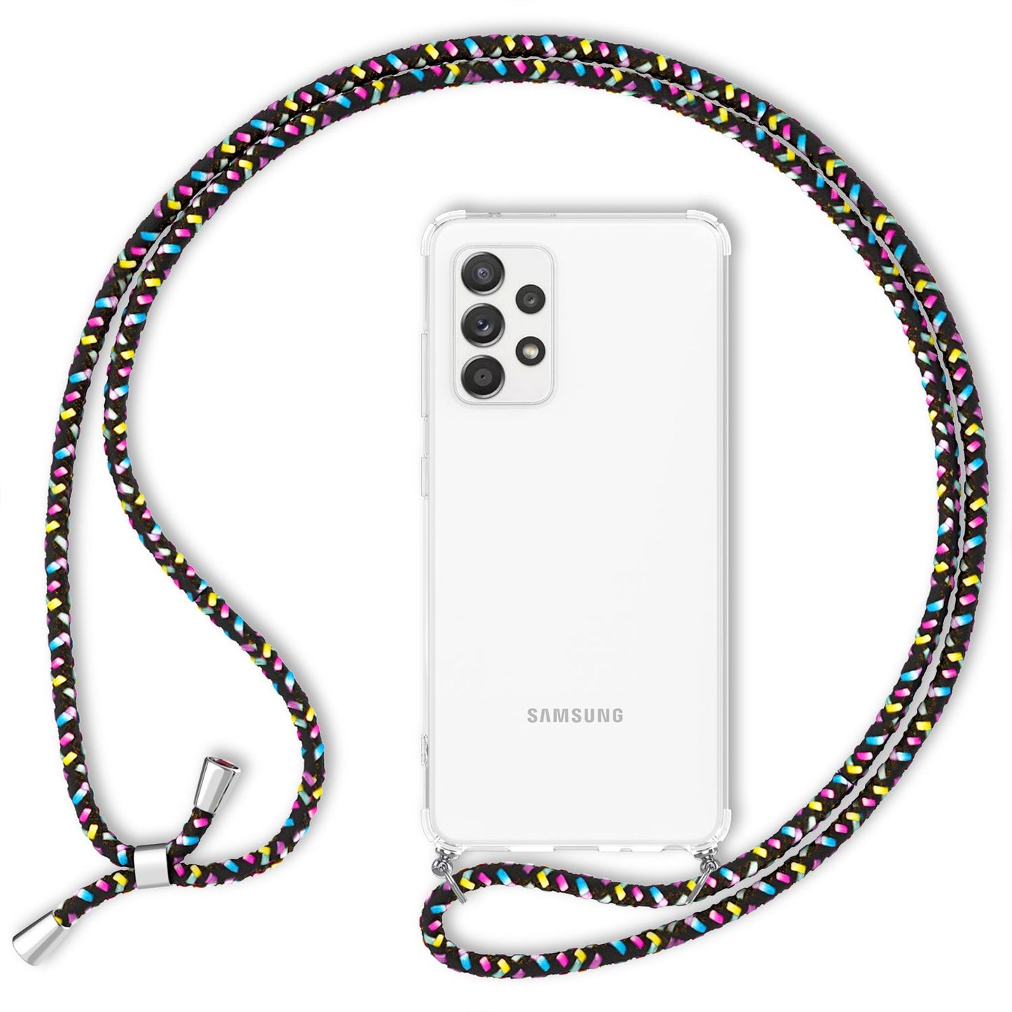 NALIA Handykette für Samsung Galaxy A52 / A52 5G / A52s 5G – Transparentes Hybrid-Case & Band – HANGIT (Anti-Gelb Rückseite & Verstellbar) – Marke aus Berlin