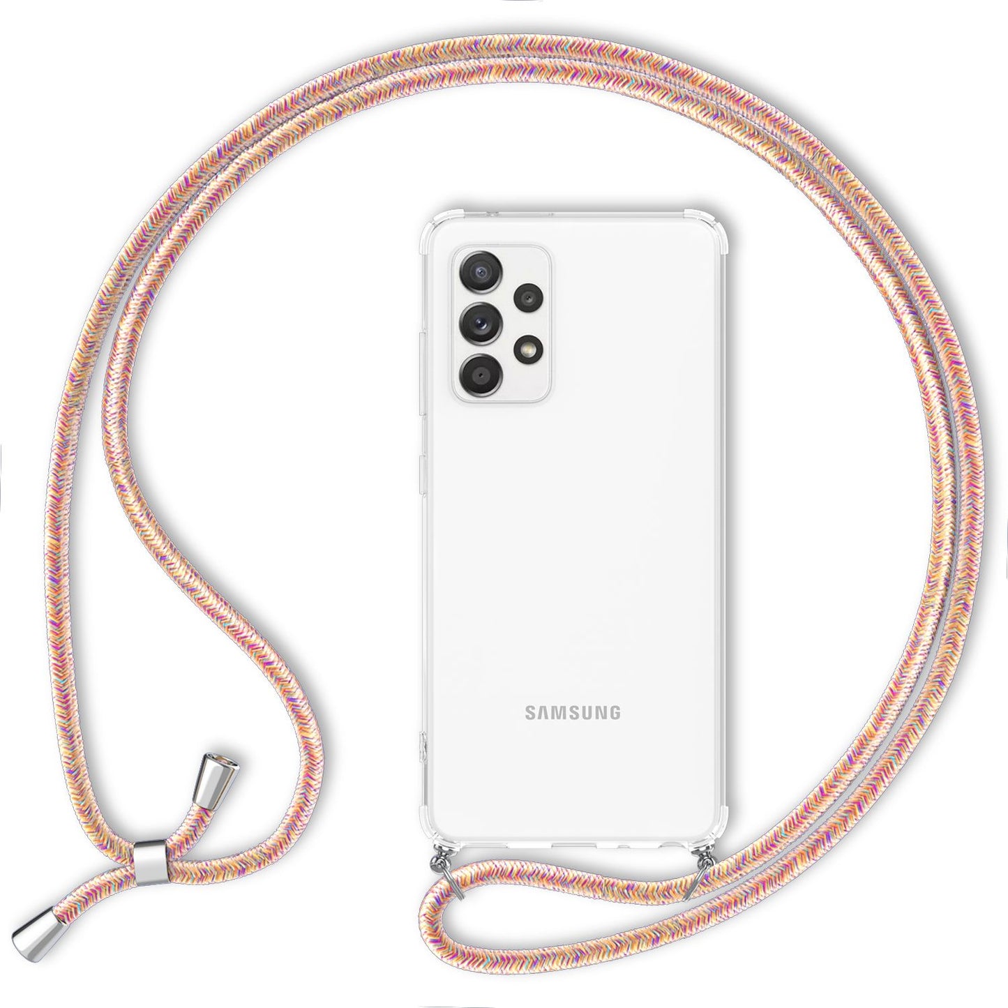 NALIA Handykette für Samsung Galaxy A52 / A52 5G / A52s 5G – Transparentes Hybrid-Case & Band – HANGIT (Anti-Gelb Rückseite & Verstellbar) – Marke aus Berlin