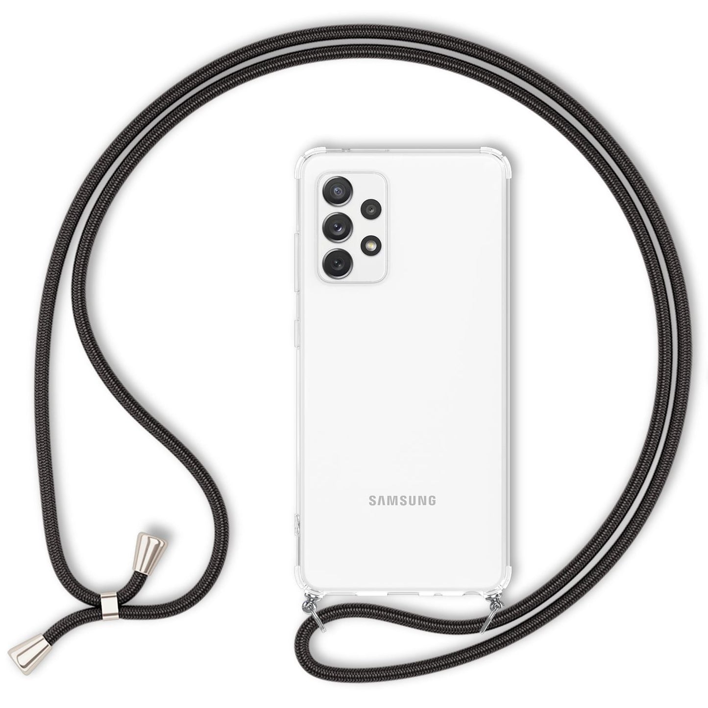 NALIA Handykette für Samsung Galaxy A72 – Transparentes Hybrid-Case & Band – HANGIT (Anti-Gelb Rückseite & Verstellbar) – Marke aus Berlin
