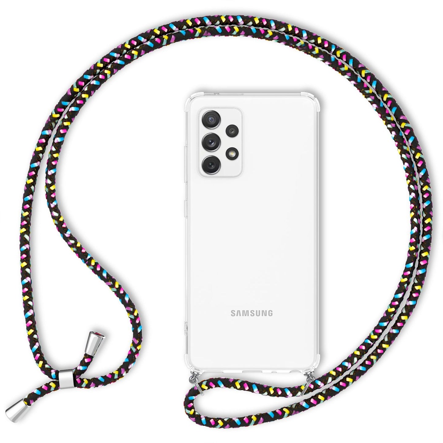 NALIA Handykette für Samsung Galaxy A72 – Transparentes Hybrid-Case & Band – HANGIT (Anti-Gelb Rückseite & Verstellbar) – Marke aus Berlin