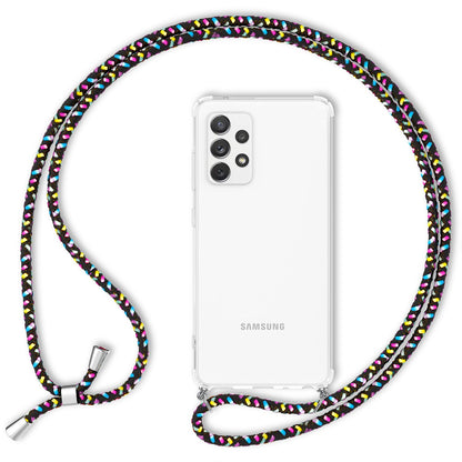 NALIA Handykette für Samsung Galaxy A72 – Transparentes Hybrid-Case & Band – HANGIT (Anti-Gelb Rückseite & Verstellbar) – Marke aus Berlin