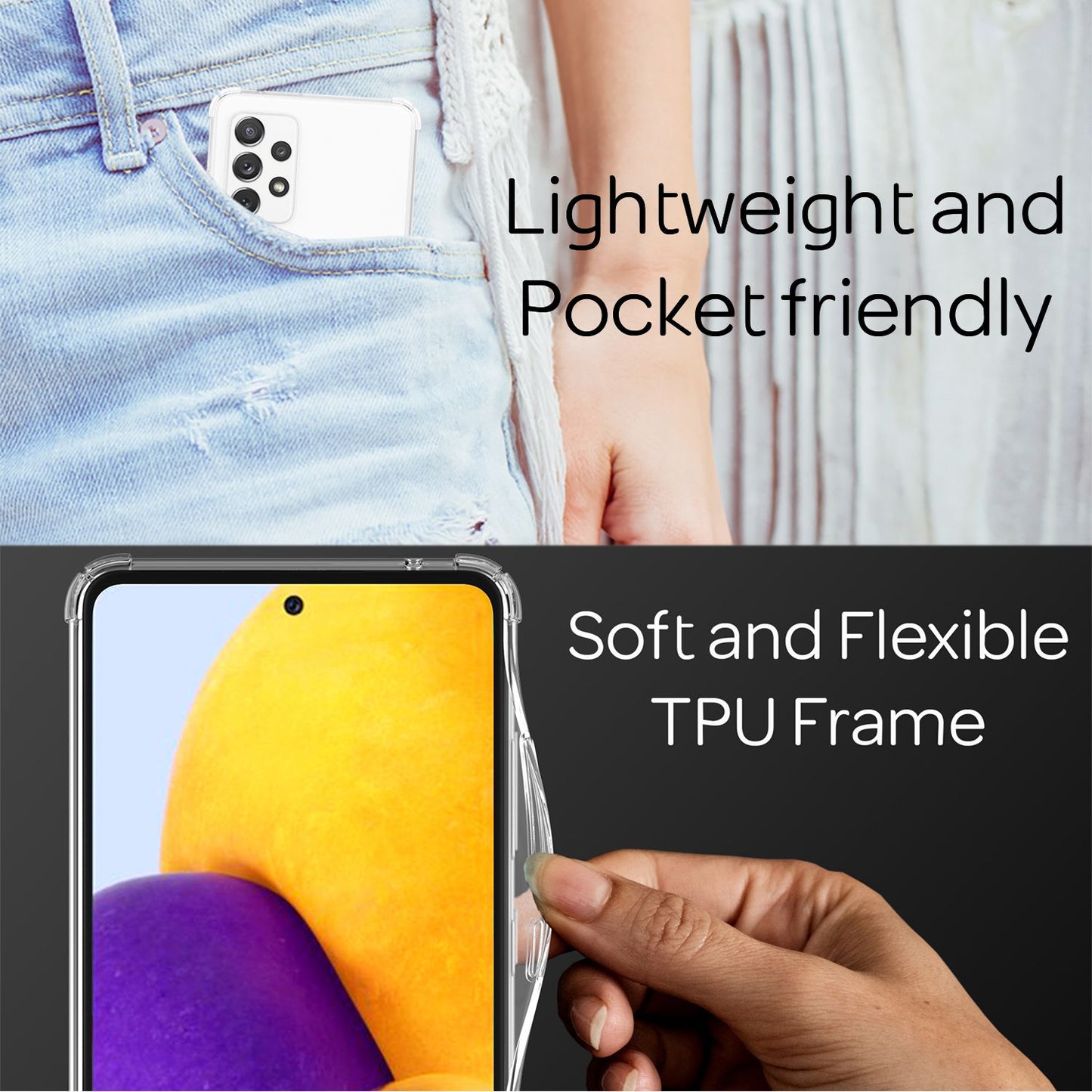 NALIA Handykette für Samsung Galaxy A72 – Transparentes Hybrid-Case & Band – HANGIT (Anti-Gelb Rückseite & Verstellbar) – Marke aus Berlin