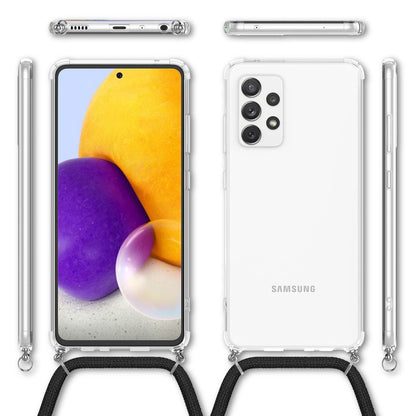 NALIA Handykette für Samsung Galaxy A72 – Transparentes Hybrid-Case & Band – HANGIT (Anti-Gelb Rückseite & Verstellbar) – Marke aus Berlin