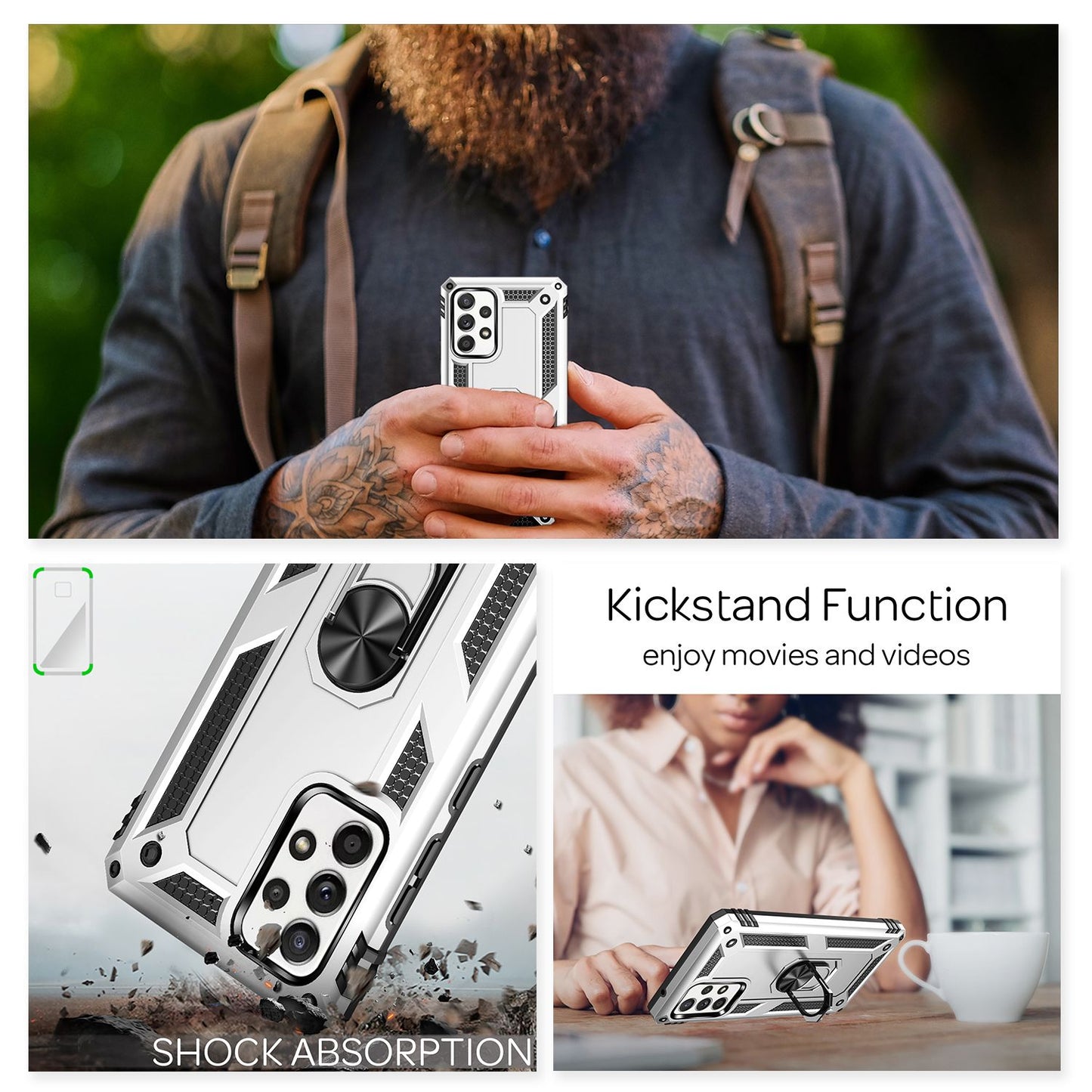 NALIA Panzerhülle für Samsung Galaxy A52 / A52 5G / A52s 5G – Ring-Ständer 360° & Magnet-Halterung Kompatibel – RINGDEFEND (Stoßfestes Outdoor Case) – Marke aus Berlin