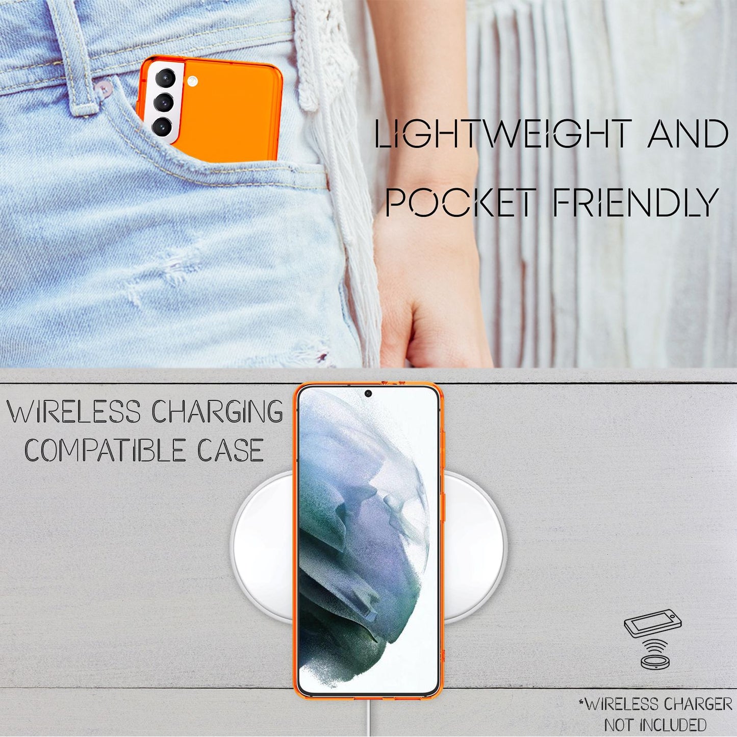 NALIA Neon Silikonhülle für Samsung Galaxy S21 – Knallige Signal-Farbe & Linsenschutz – VIBE (Transparentes Case) – Marke aus Berlin