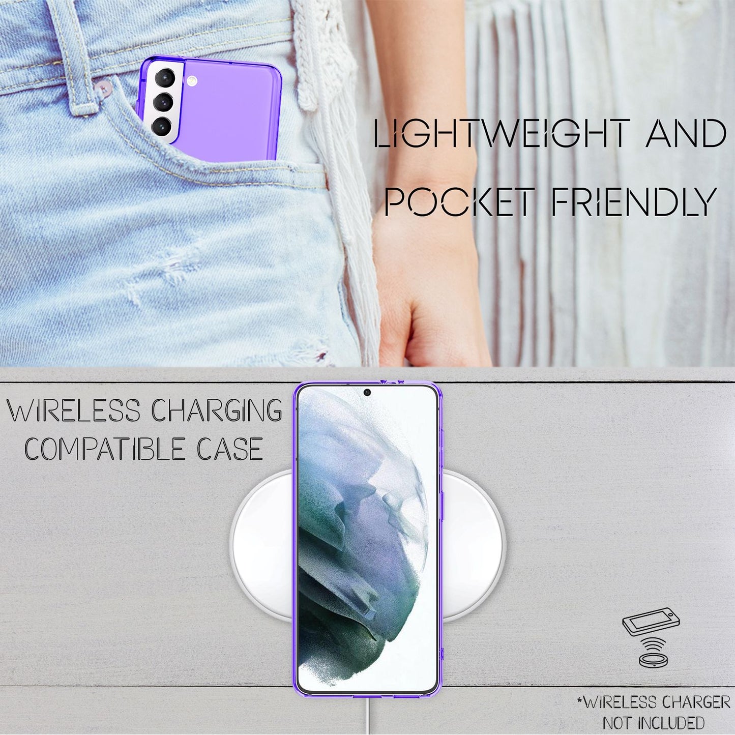 NALIA Neon Silikonhülle für Samsung Galaxy S21 – Knallige Signal-Farbe & Linsenschutz – VIBE (Transparentes Case) – Marke aus Berlin