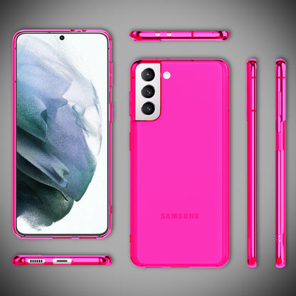NALIA Neon Silikonhülle für Samsung Galaxy S21 – Knallige Signal-Farbe & Linsenschutz – VIBE (Transparentes Case) – Marke aus Berlin