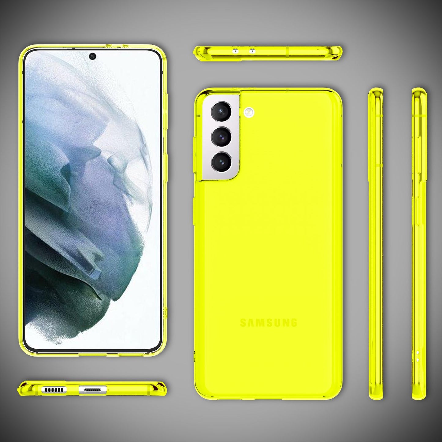 NALIA Neon Silikonhülle für Samsung Galaxy S21 – Knallige Signal-Farbe & Linsenschutz – VIBE (Transparentes Case) – Marke aus Berlin