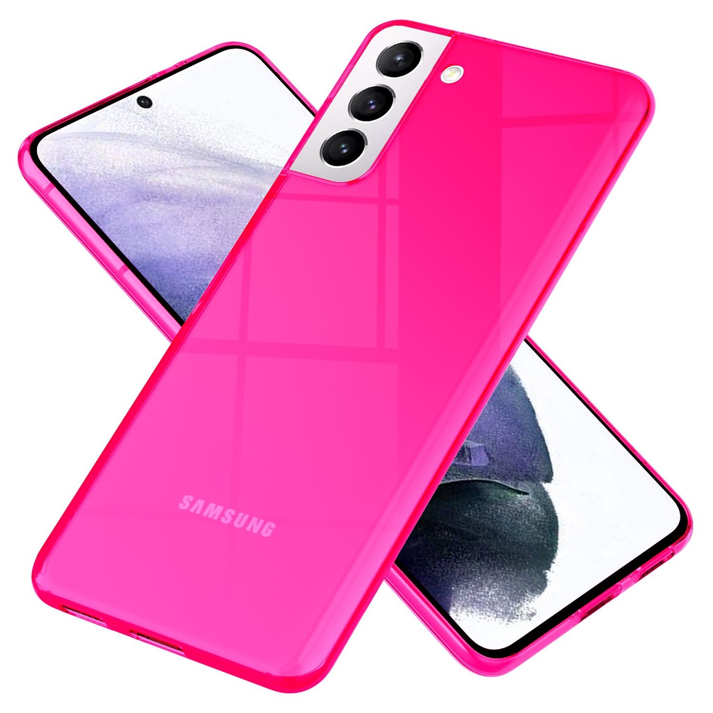 NALIA Neon Silikonhülle für Samsung Galaxy S21 Plus – Knallige Signal-Farbe & Linsenschutz – VIBE (Transparentes Case) – Marke aus Berlin
