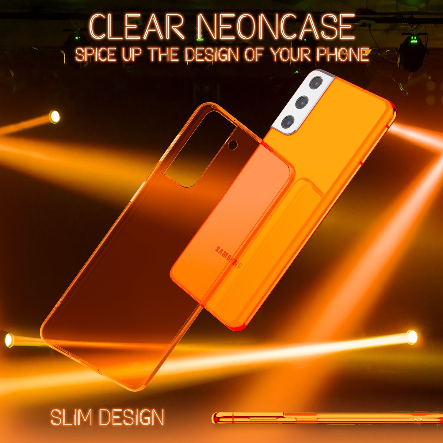 NALIA Neon Silikonhülle für Samsung Galaxy S21 Plus – Knallige Signal-Farbe & Linsenschutz – VIBE (Transparentes Case) – Marke aus Berlin