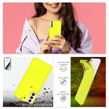 NALIA Neon Silikonhülle für Samsung Galaxy S21 Plus – Knallige Signal-Farbe & Linsenschutz – VIBE (Transparentes Case) – Marke aus Berlin
