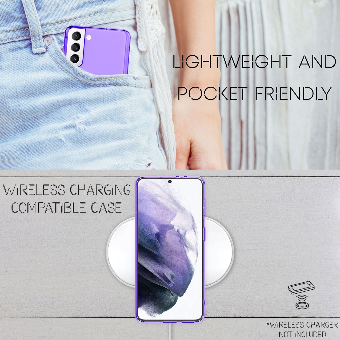 NALIA Neon Silikonhülle für Samsung Galaxy S21 Plus – Knallige Signal-Farbe & Linsenschutz – VIBE (Transparentes Case) – Marke aus Berlin