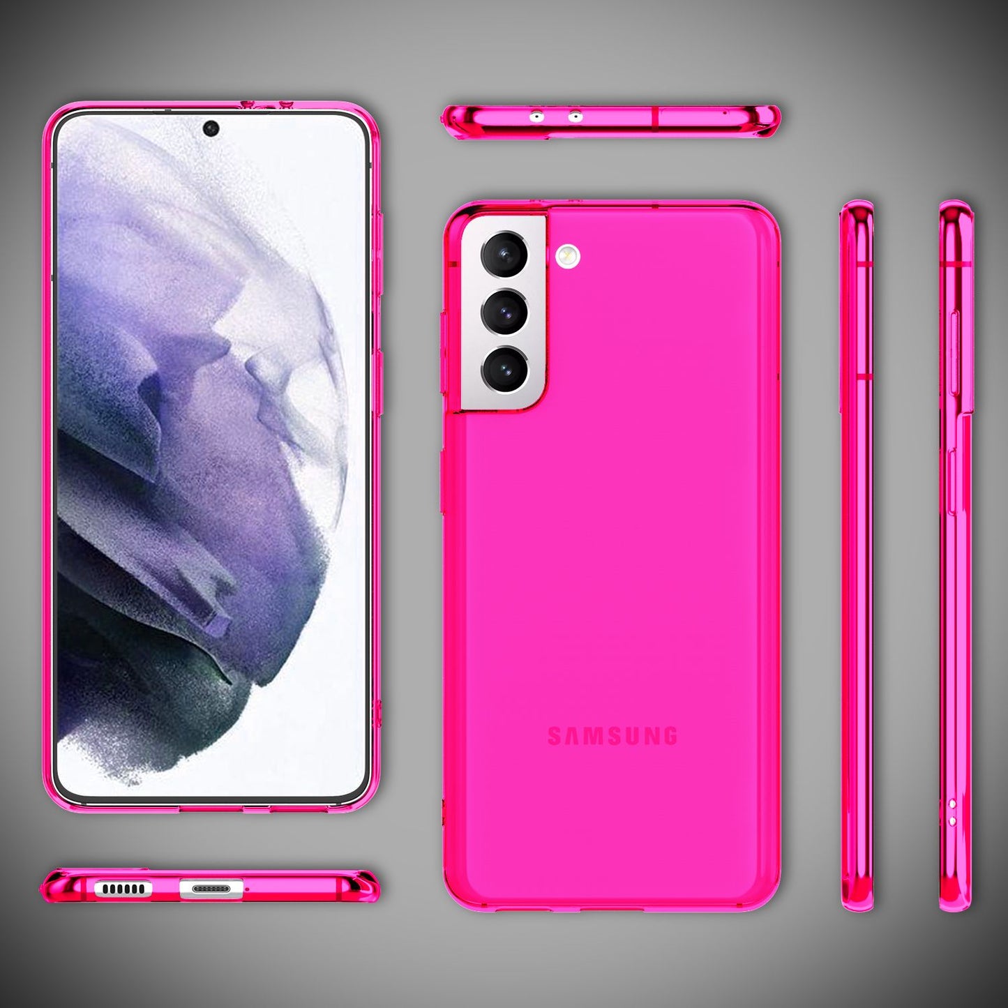 NALIA Neon Silikonhülle für Samsung Galaxy S21 Plus – Knallige Signal-Farbe & Linsenschutz – VIBE (Transparentes Case) – Marke aus Berlin