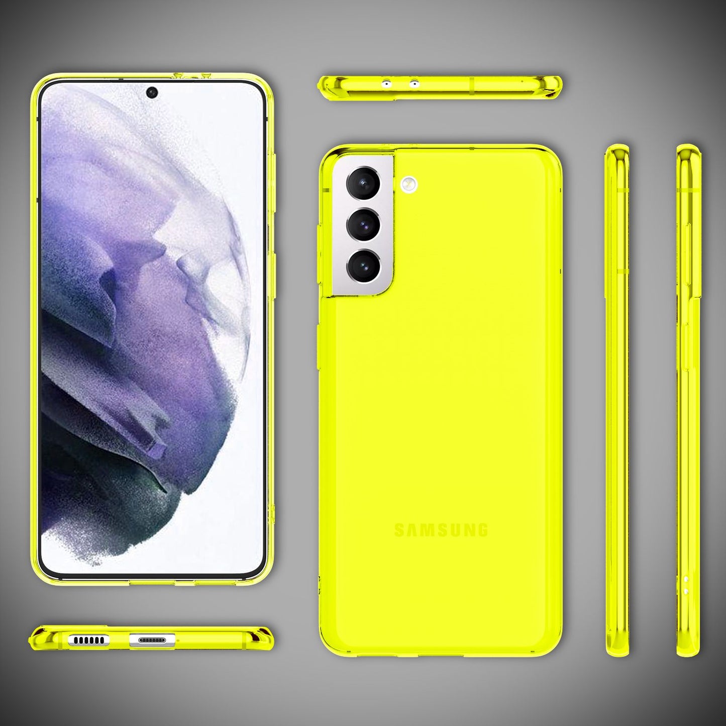 NALIA Neon Silikonhülle für Samsung Galaxy S21 Plus – Knallige Signal-Farbe & Linsenschutz – VIBE (Transparentes Case) – Marke aus Berlin