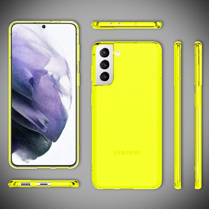 NALIA Neon Silikonhülle für Samsung Galaxy S21 Plus – Knallige Signal-Farbe & Linsenschutz – VIBE (Transparentes Case) – Marke aus Berlin
