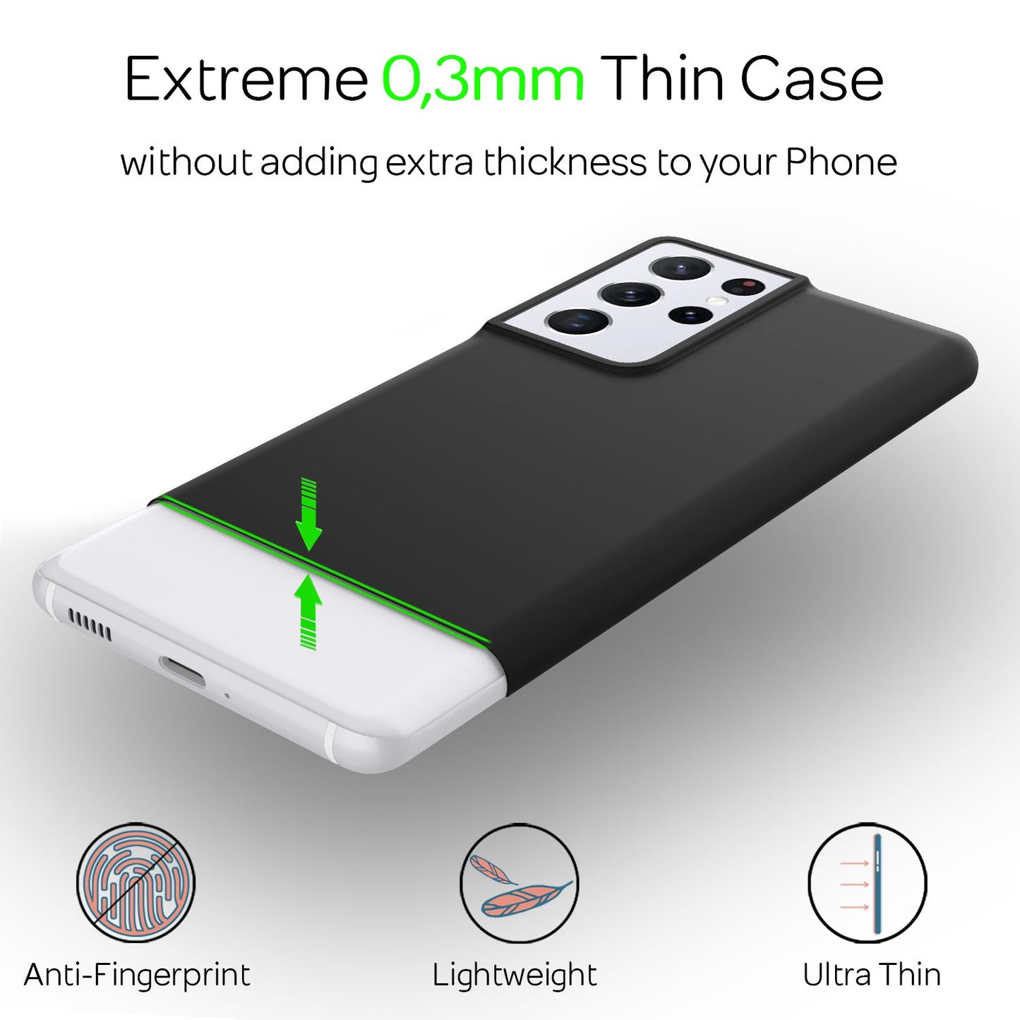 NALIA Ultra Slim Hardcase für Samsung Galaxy S21 Ultra – Matt & 0.3mm Dünn – PHANTOM (Dünnes Cover & Kamera-Vollschutz) – Marke aus Berlin