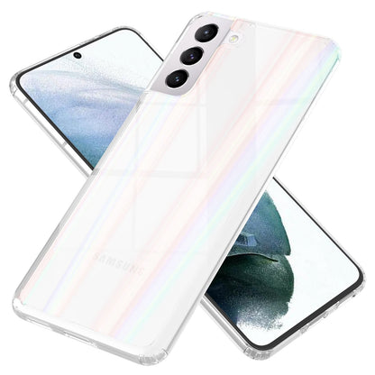 NALIA Transparente Glashülle für Samsung Galaxy S21 – Holografischer Prisma-Effekt (Regenbogen Schimmer) – 9H Hartglas & Anti-Gelb – AURORA – Marke aus Berlin