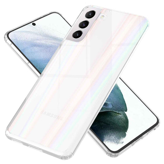 NALIA Transparente Glashülle für Samsung Galaxy S21 – Holografischer Prisma-Effekt (Regenbogen Schimmer) – 9H Hartglas & Anti-Gelb – AURORA – Marke aus Berlin