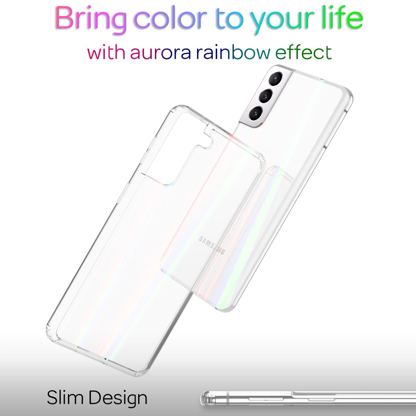 NALIA Transparente Glashülle für Samsung Galaxy S21 – Holografischer Prisma-Effekt (Regenbogen Schimmer) – 9H Hartglas & Anti-Gelb – AURORA – Marke aus Berlin