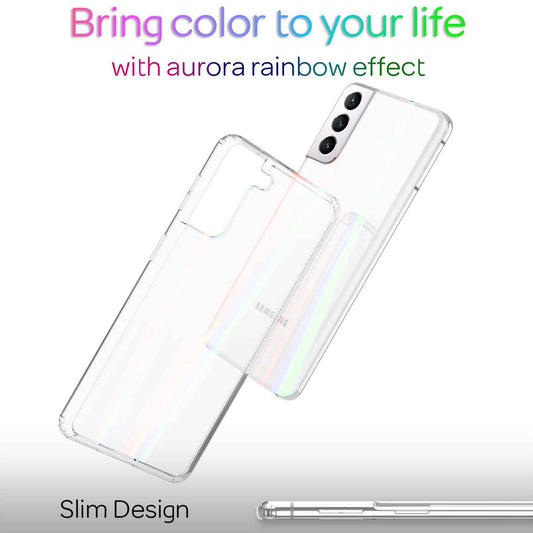 NALIA Transparente Glashülle für Samsung Galaxy S21 – Holografischer Prisma-Effekt (Regenbogen Schimmer) – 9H Hartglas & Anti-Gelb – AURORA – Marke aus Berlin