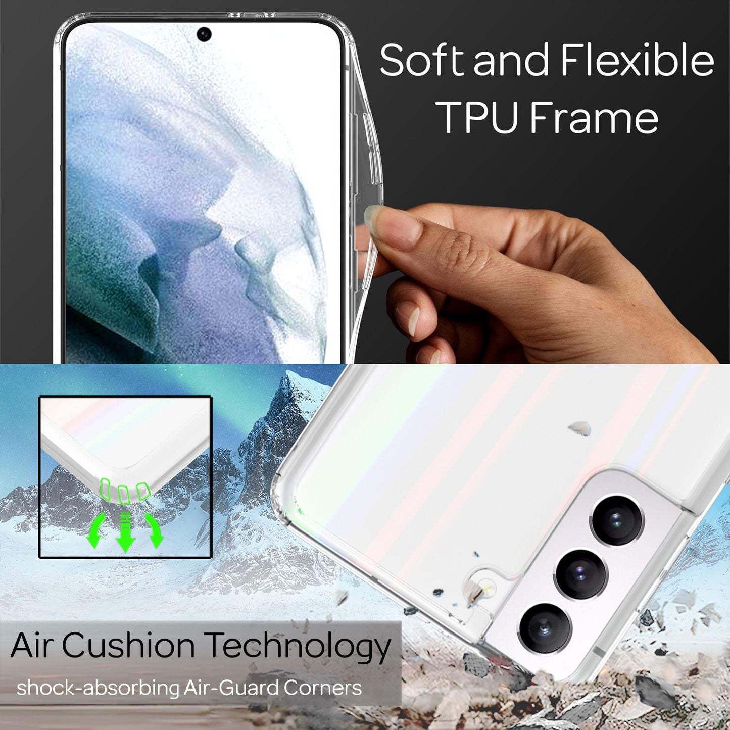 NALIA Transparente Glashülle für Samsung Galaxy S21 – Holografischer Prisma-Effekt (Regenbogen Schimmer) – 9H Hartglas & Anti-Gelb – AURORA – Marke aus Berlin