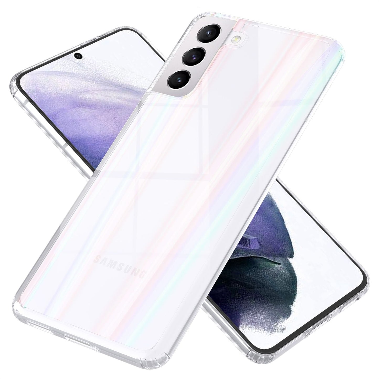 NALIA Transparente Glashülle für Samsung Galaxy S21 Plus – Holografischer Prisma-Effekt (Regenbogen Schimmer) – 9H Hartglas & Anti-Gelb – AURORA – Marke aus Berlin