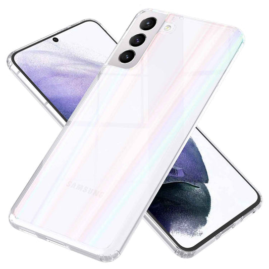 NALIA Transparente Glashülle für Samsung Galaxy S21 Plus – Holografischer Prisma-Effekt (Regenbogen Schimmer) – 9H Hartglas & Anti-Gelb – AURORA – Marke aus Berlin