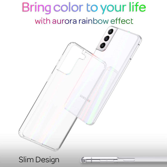NALIA Transparente Glashülle für Samsung Galaxy S21 Plus – Holografischer Prisma-Effekt (Regenbogen Schimmer) – 9H Hartglas & Anti-Gelb – AURORA – Marke aus Berlin